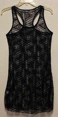 Glix Black Lace Cover Up Sheer Swim Dress Scoop Neck Sleeveles Loungewear Size M